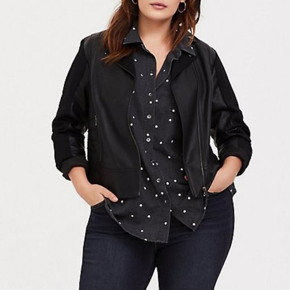 Torrid TAYLOR CHARCOAL GREY POLKA DOT BUTTON FRONT RELAXED FIT SHIRT 2 XXL